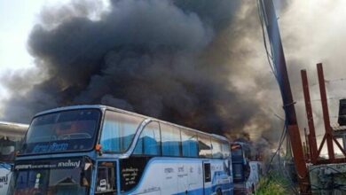 Fiery disaster: 9 buses damaged at coach park on Bangkok road | Thaiger