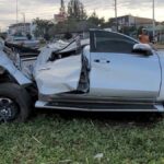 Police pickup truck crashes into lamppost in Cha-Am | Thaiger