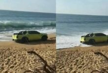 Stranded on the beach: Foreign driver’s pickup gets stuck in Phuket (video)