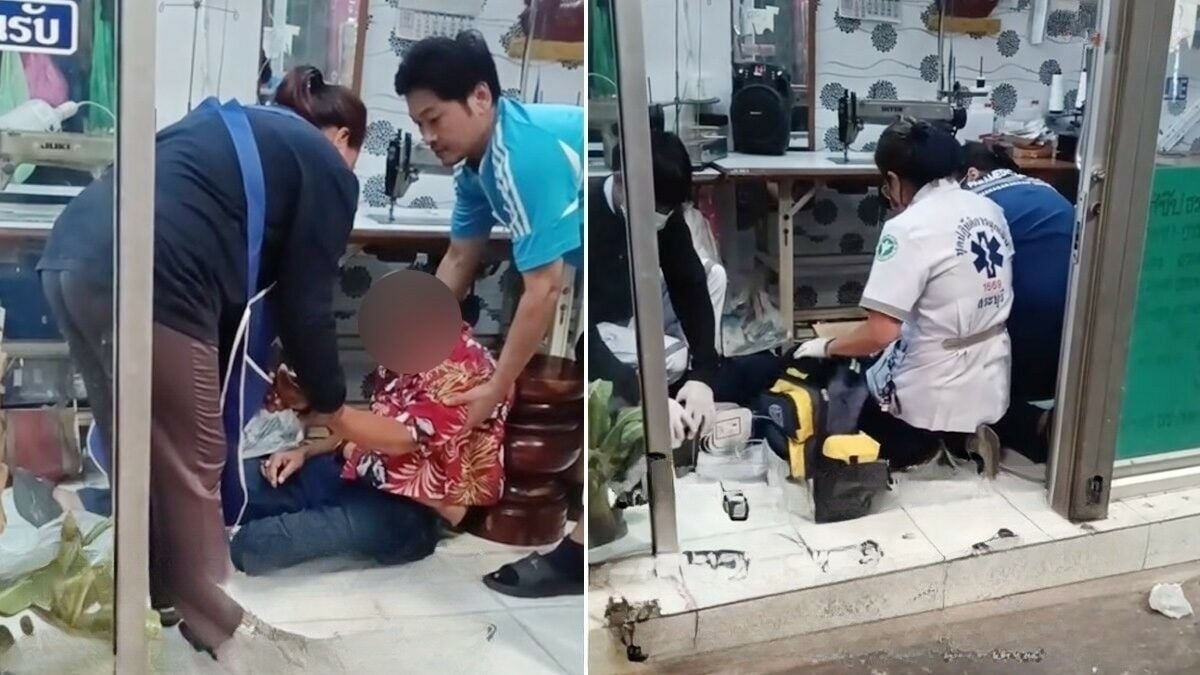 Thai tailor falls unconsious and dies at sewing machine (video)