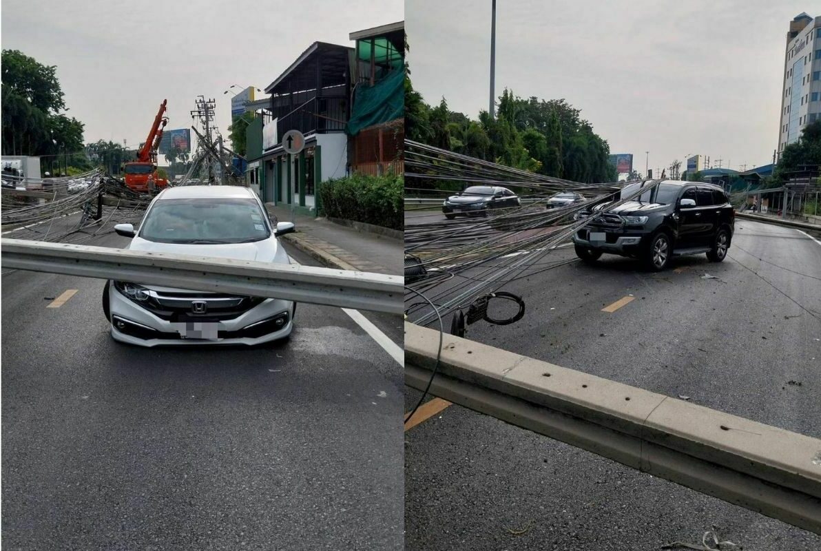 Crash car into electric poles
