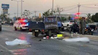 Truck overturns in Nonthaburi, killing two and injuring two