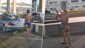 Boxer shorts-clad man blocks Bangkok traffic with Mercedes (video)