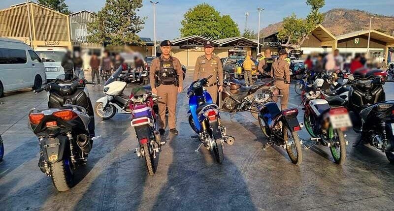 Police intercept over 200 motorbikes in Kanchanaburi for violations