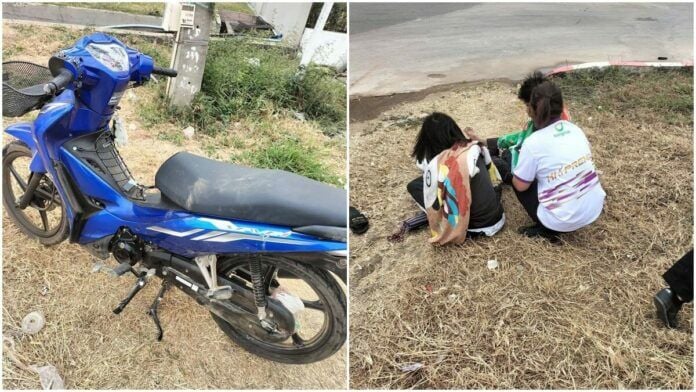 Motorcycle accident in Buriram caused by blanket entanglement