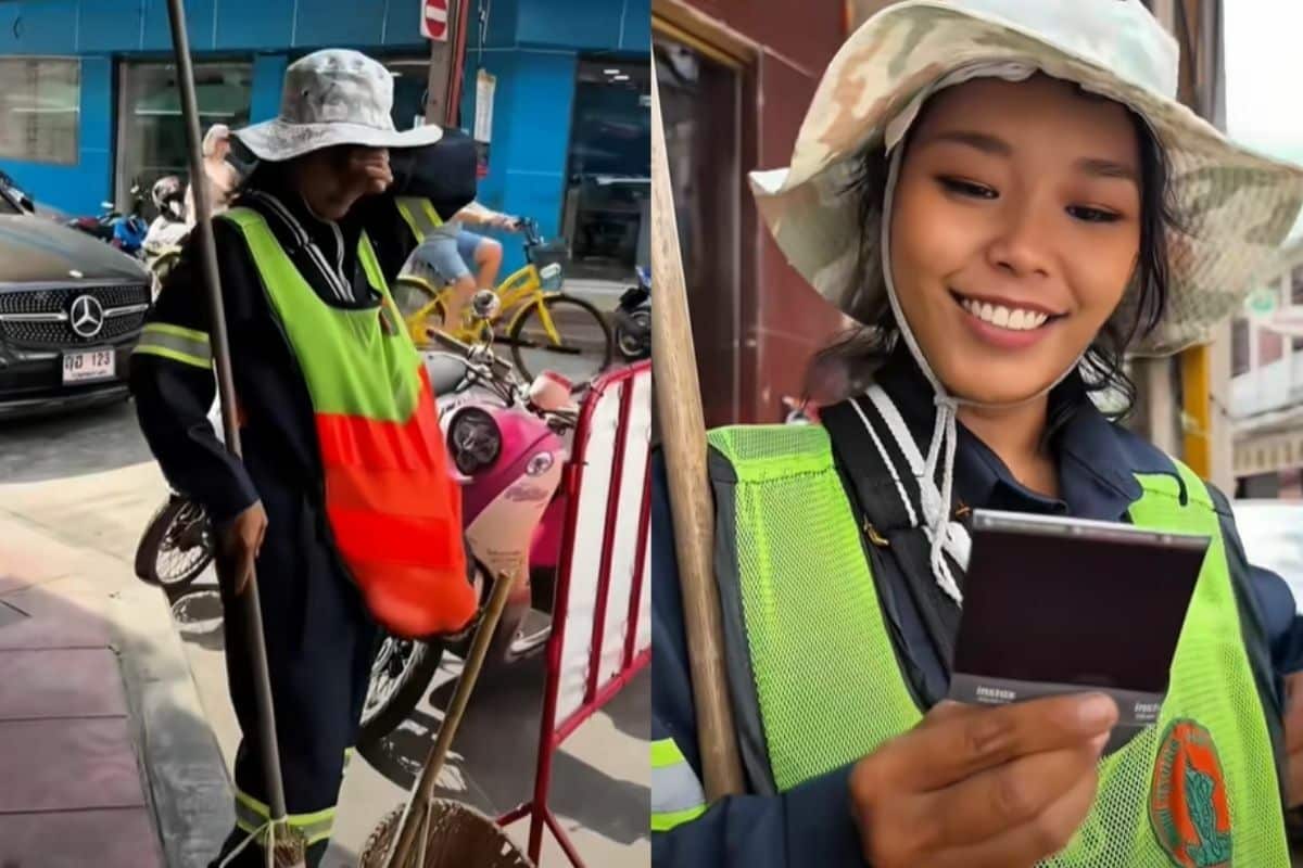 Bangkok road sweeper gains fame as model after portrait by Russian man