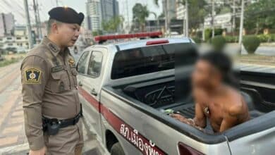Homeless man arrested for spray-painting Pattaya court sign