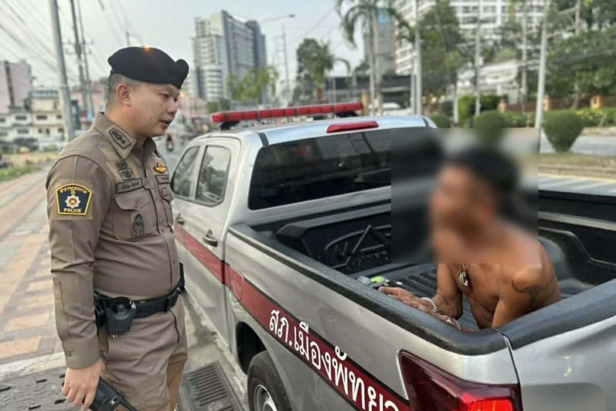 Homeless man arrested for spray-painting Pattaya court sign