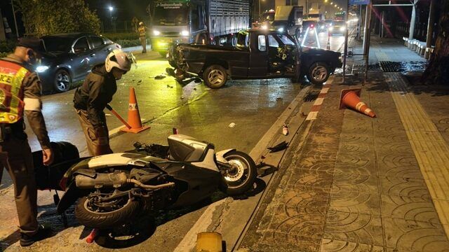 Truck collision at Bangkok checkpoint leaves three injured