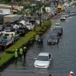 Heavy rainfall floods Samut Prakan roads, causing traffic chaos