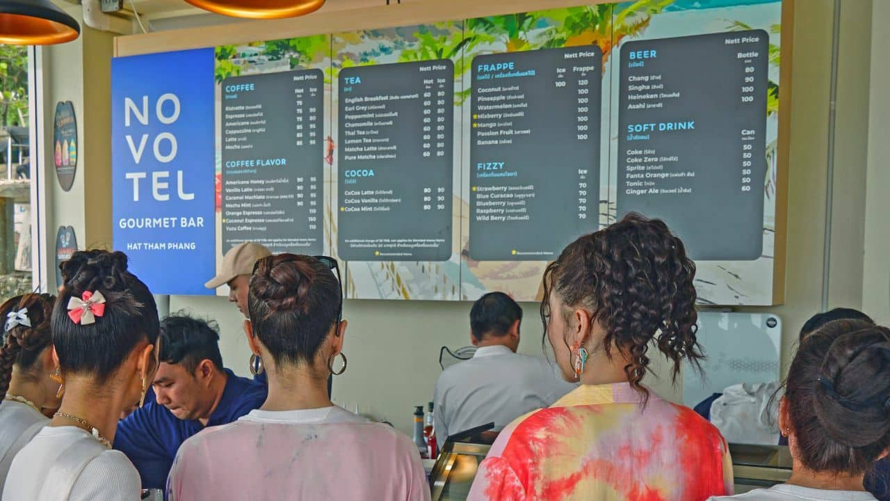People queuing to order at the cafe