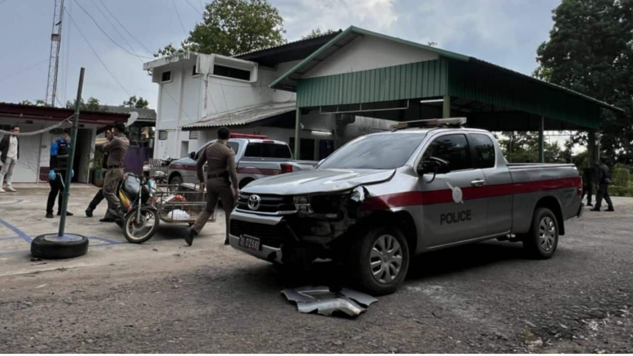 Thai woman injured after police crashes police vehicle into her