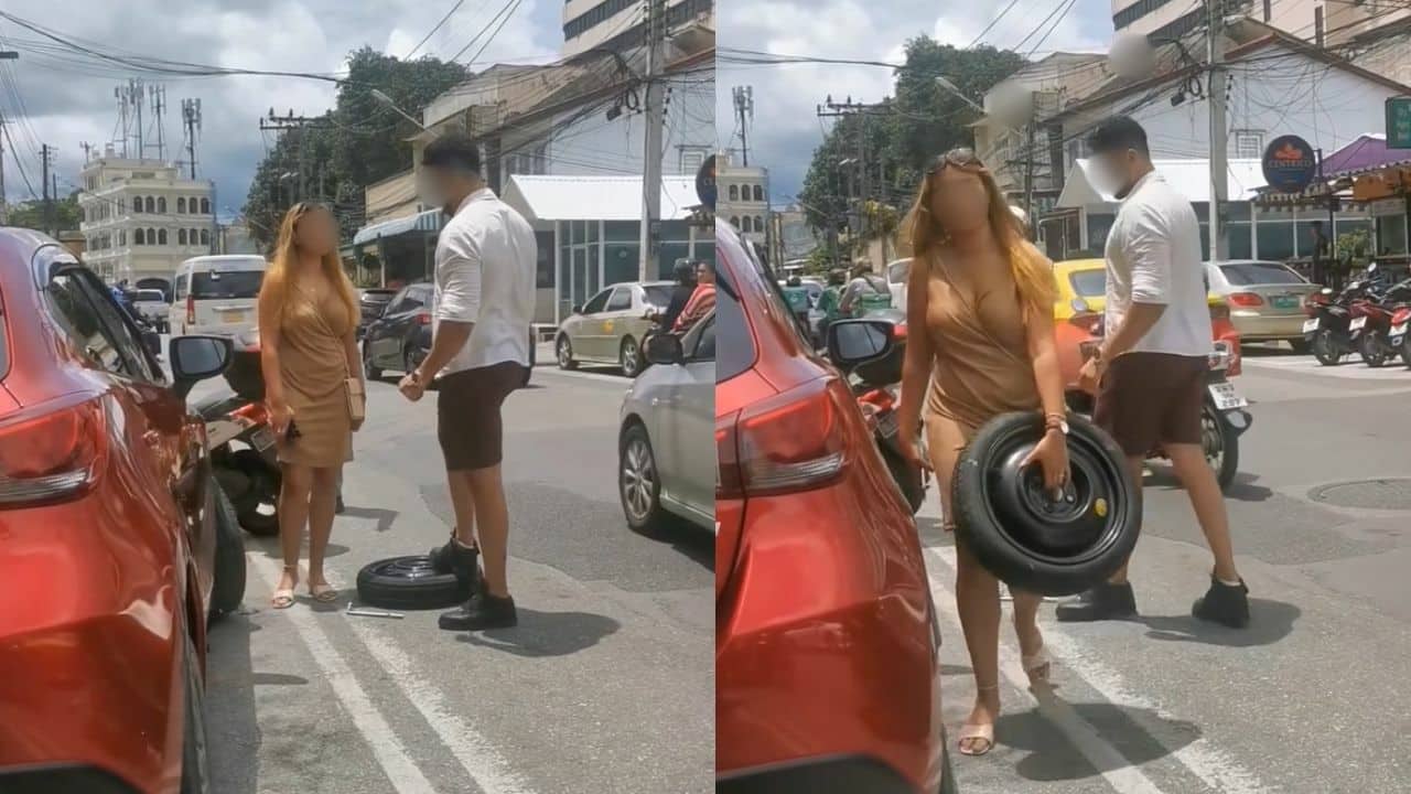 Foreign couple fails to remove clamped tyre