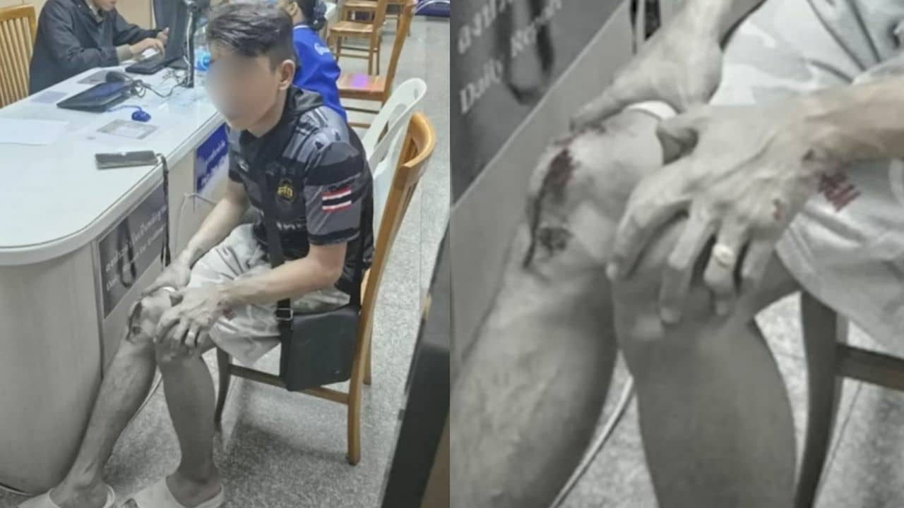 Thai food delivery rider deliverately hit by hatchback on Bangkok road