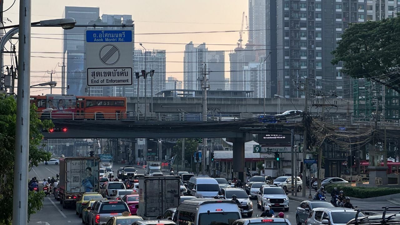 Early morning traffic at Asok Montri Road. Asoke is on the top 5 areas with most expensive land prices in Bangkok.