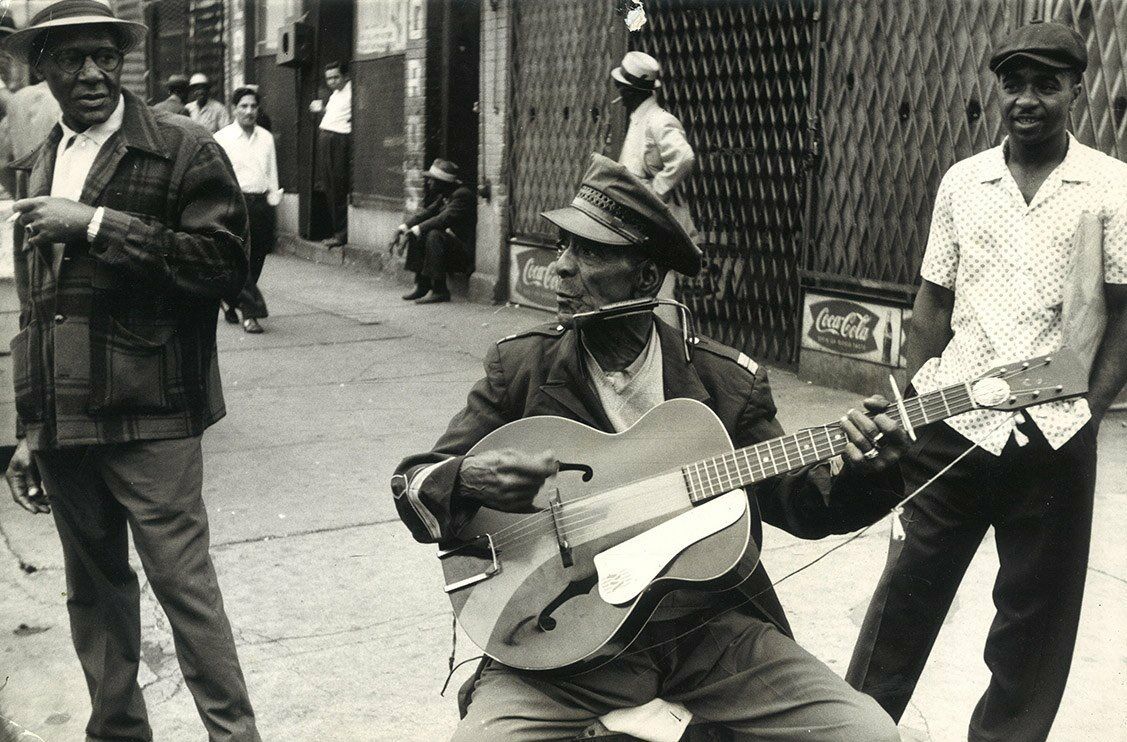A busker in 1960, Daddy Stovepipe, in Chicago who personified blues on Maxwell Street | Photo via ChicagoBluesHistory