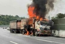 Truck brake failure sparks fiery crash on Highway 304