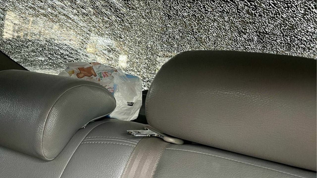 Near miss: Cement chunk smashes woman’s car on Rama II