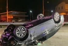 Flipped and lucky: Pattaya driver cheats death after horror smash