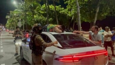 Drunk Indian tourist climbs taxi roof in Pattaya beach meltdown