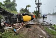 Cement mixer crash sparks chaos on Phuket’s slippery roads
