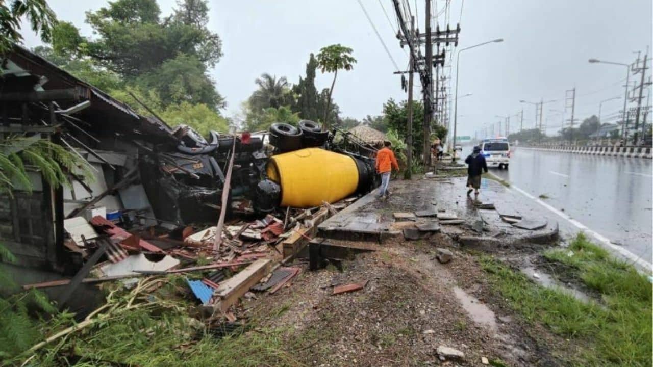 Cement mixer crash sparks chaos on Phuket’s slippery roads