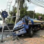 Water truck brake failure in Chon Buri causes no injuries