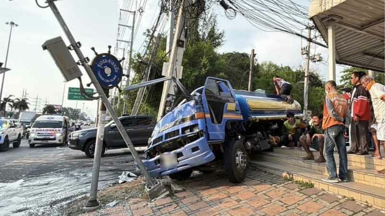 Water truck brake failure in Chon Buri causes no injuries