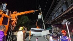 Van crash causes Phuket transformer explosion, driver electrocuted