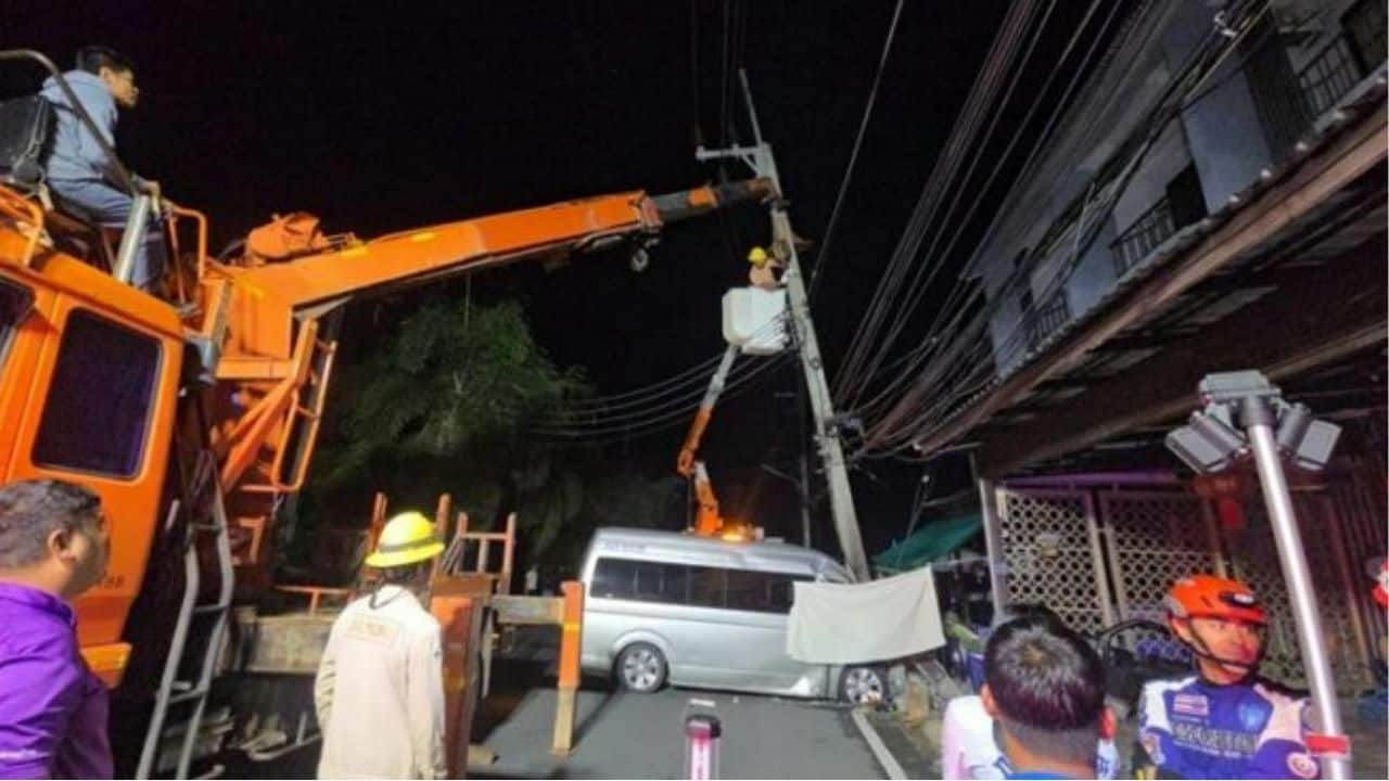 Van crash causes Phuket transformer explosion, driver electrocuted