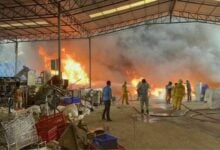 Fire at Sa Kaeo warehouse sends smoke across city