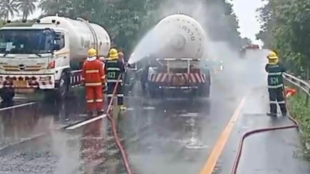 LPG truck overturns, causes gas leak in Prachuap Khiri Khan