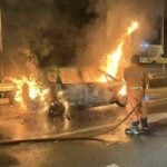 Honda Jazz gutted in Hua Hin car fire on Phetkasem Road