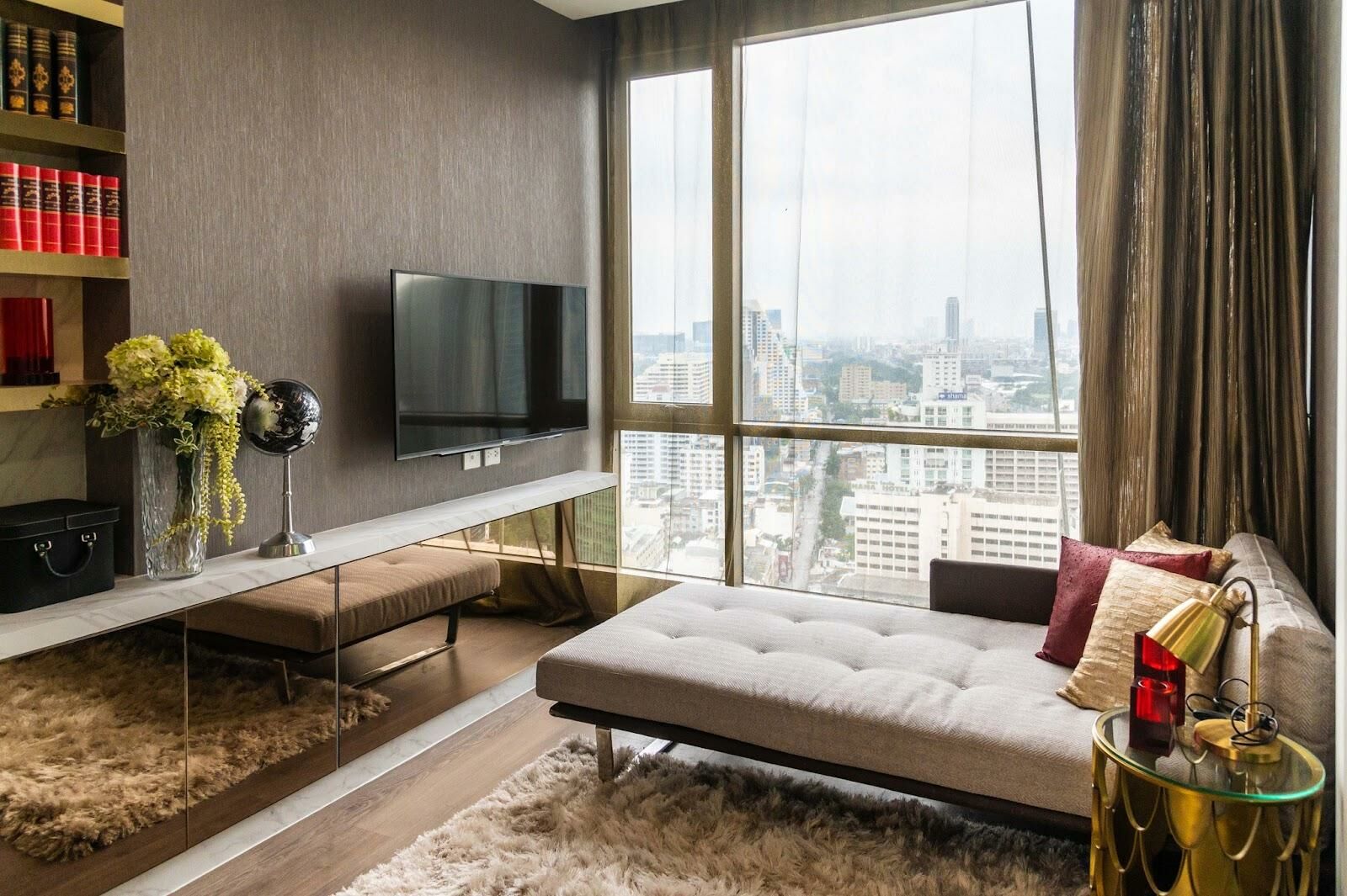 The living room at one of the units of The Rich Ploenchit Nana Bangkok