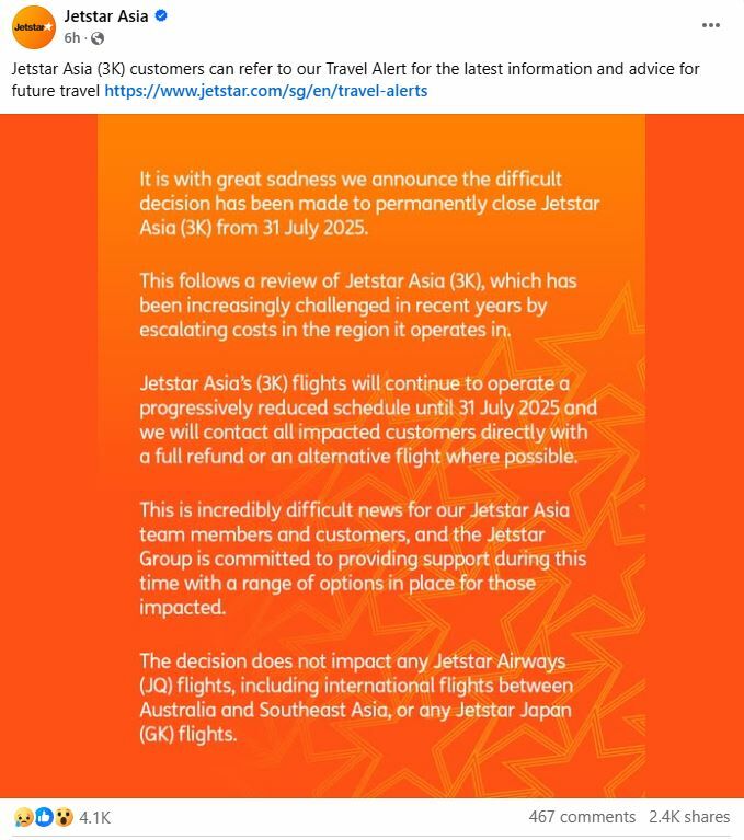 Jetstar Asia to ground flights by end of July amid rising costs | News by Thaiger