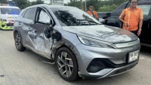 Flying truck wheel strikes car and injures doctor in Udon Thani