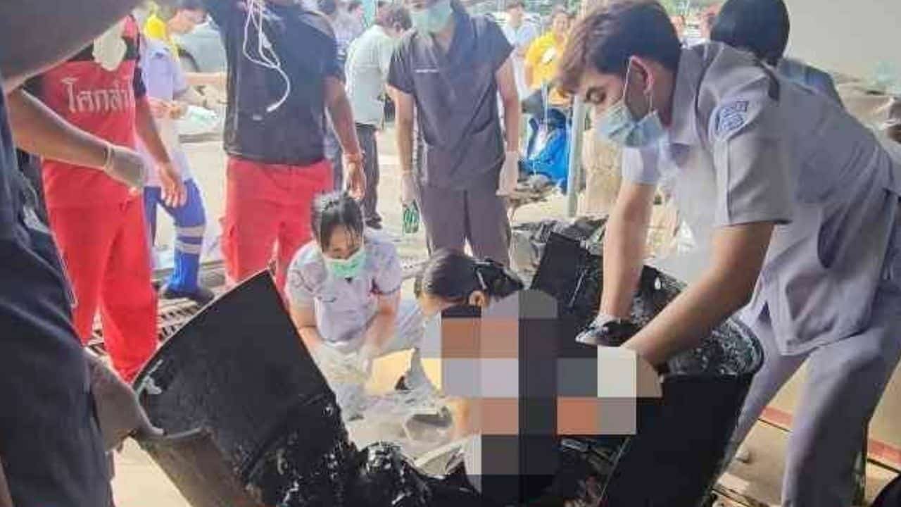 Thai woman removed from asphalt tank but remains un critical condition