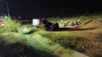 Car flips on Pattaya highway; driver, passengers escape injuries