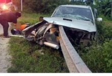 Family survives Lampang crash as guardrail impales pickup