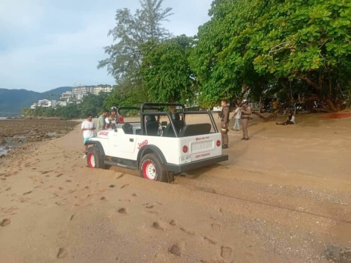 Tourist fined 5,000 baht after jeep stuck on beach in Phuket | News by Thaiger