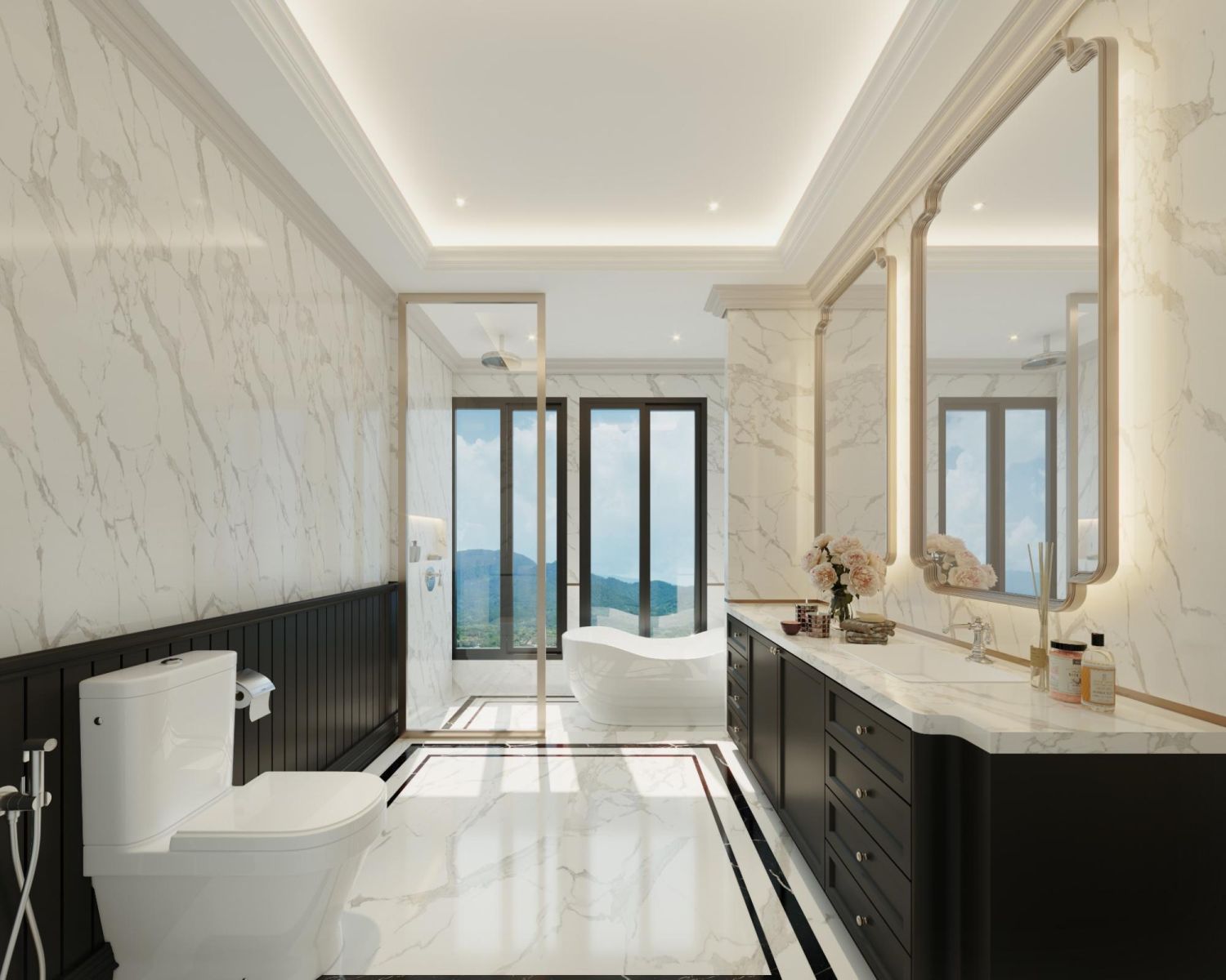 The Indo-Chine design can be found in virtually every part of the condo, including the penthouse’s bathrooms