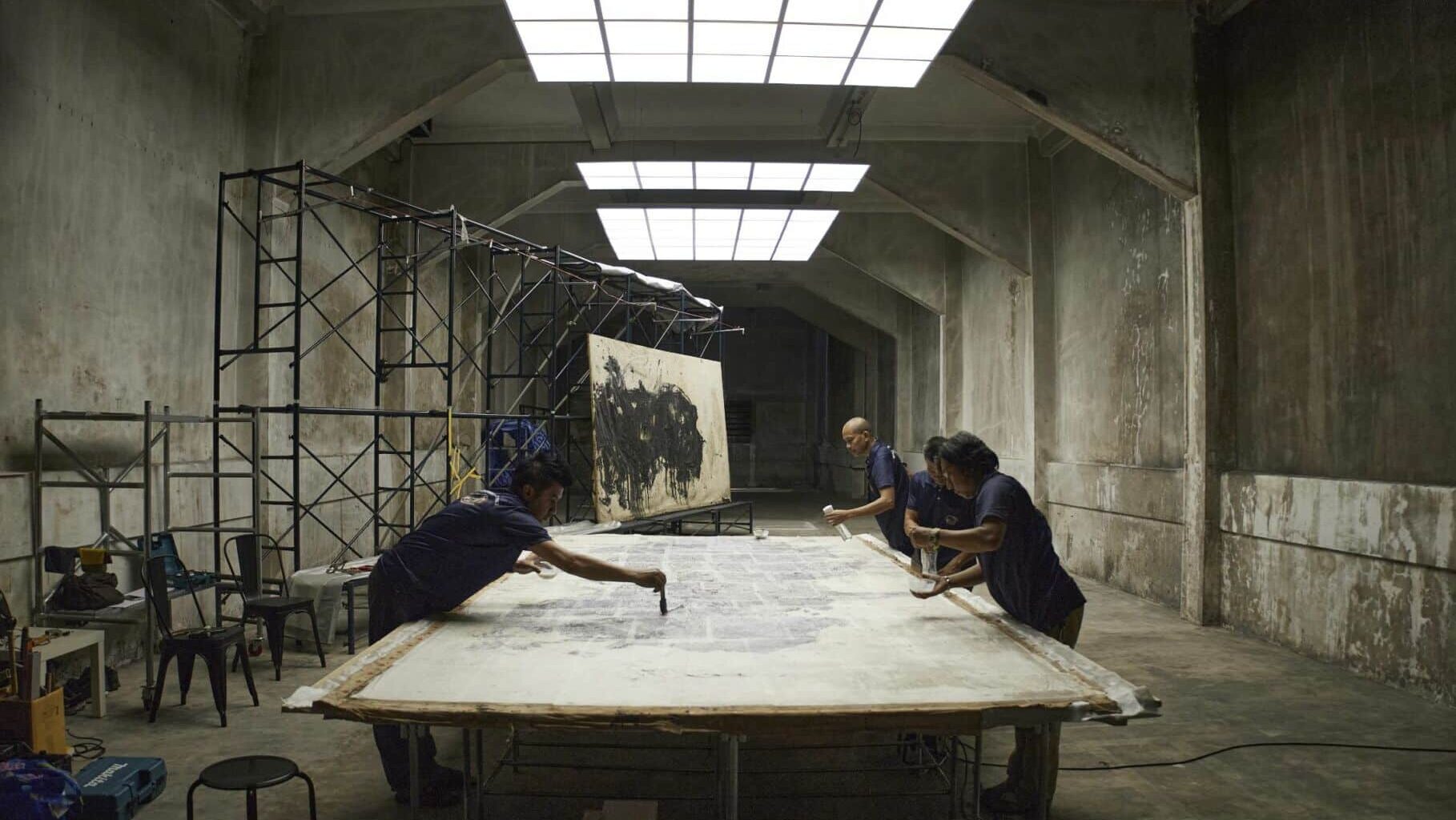The restoration process, Calligraphic Abstraction by Tang Chang at Bangkok Kunsthalle