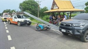Thai woman injured as iron rods fly off pickup on Khon Kaen road