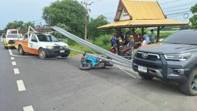 Thai woman injured as iron rods fly off pickup on Khon Kaen road