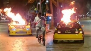Fire-breathing car stirs outrage after footpath drive in Chon Buri