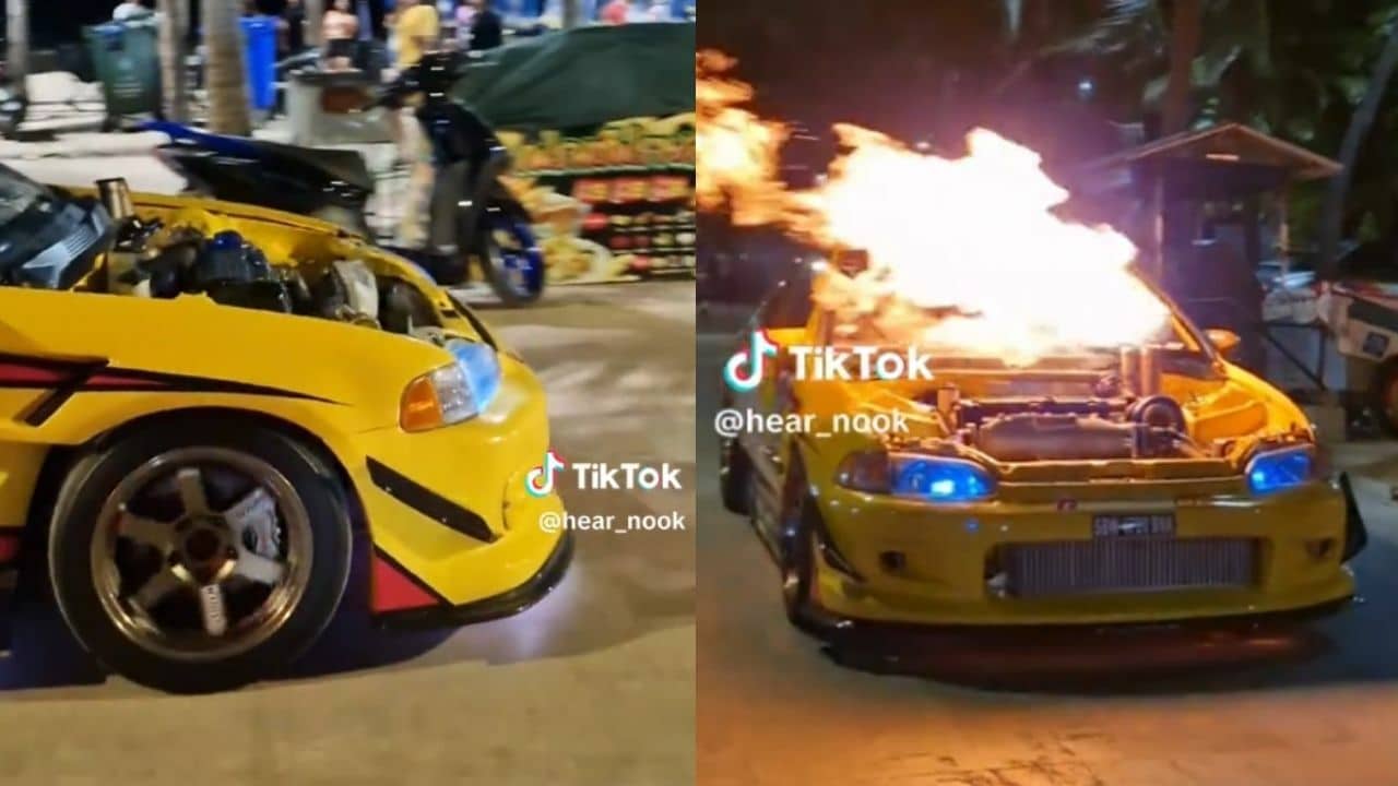 Driver fined after being caught driving racing car on walkway in Bang Saen Beach