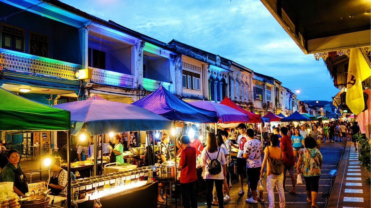 A Phuket market with a lot of food