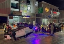 Dozy driver flips car in late-night pile-up in Pattaya