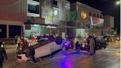 Dozy driver flips car in late-night pile-up in Pattaya