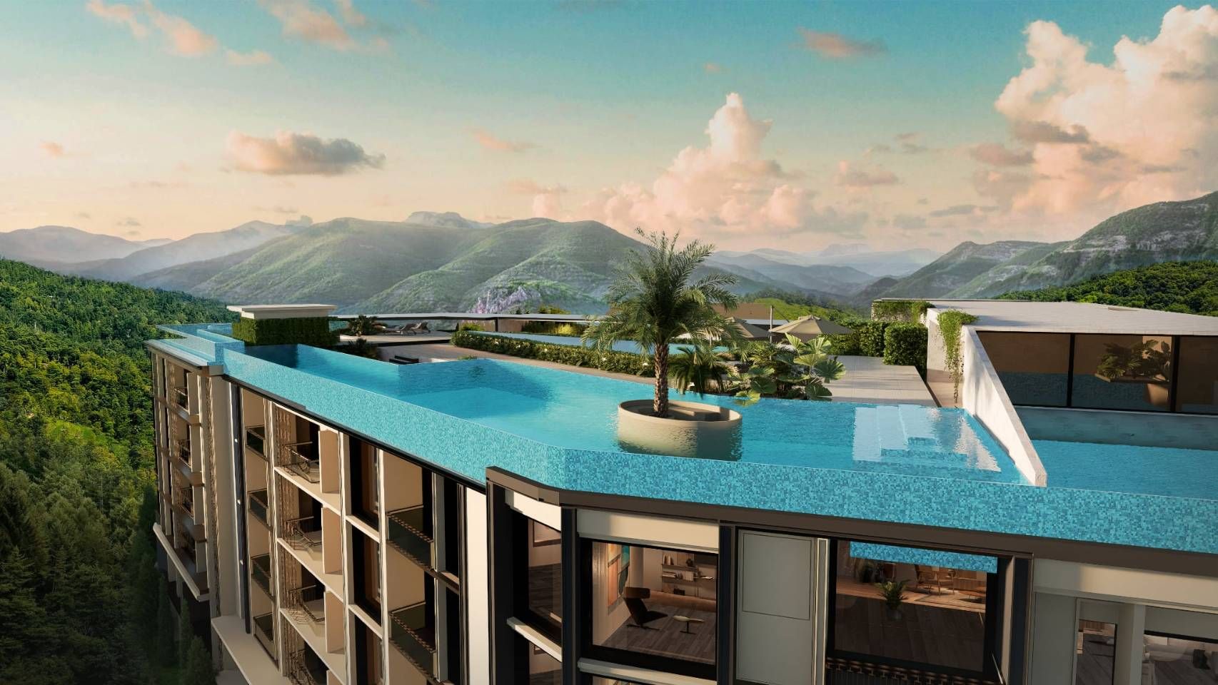 The rooftop infinity pool at 8 Atelier Residence